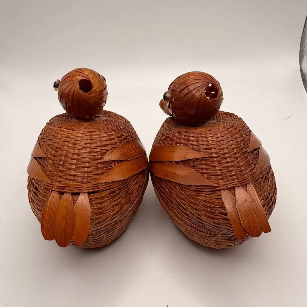Bamboo Duck Basket Set of 2 Chekiang Chenghsien Woven Mid Century Boho Quirky